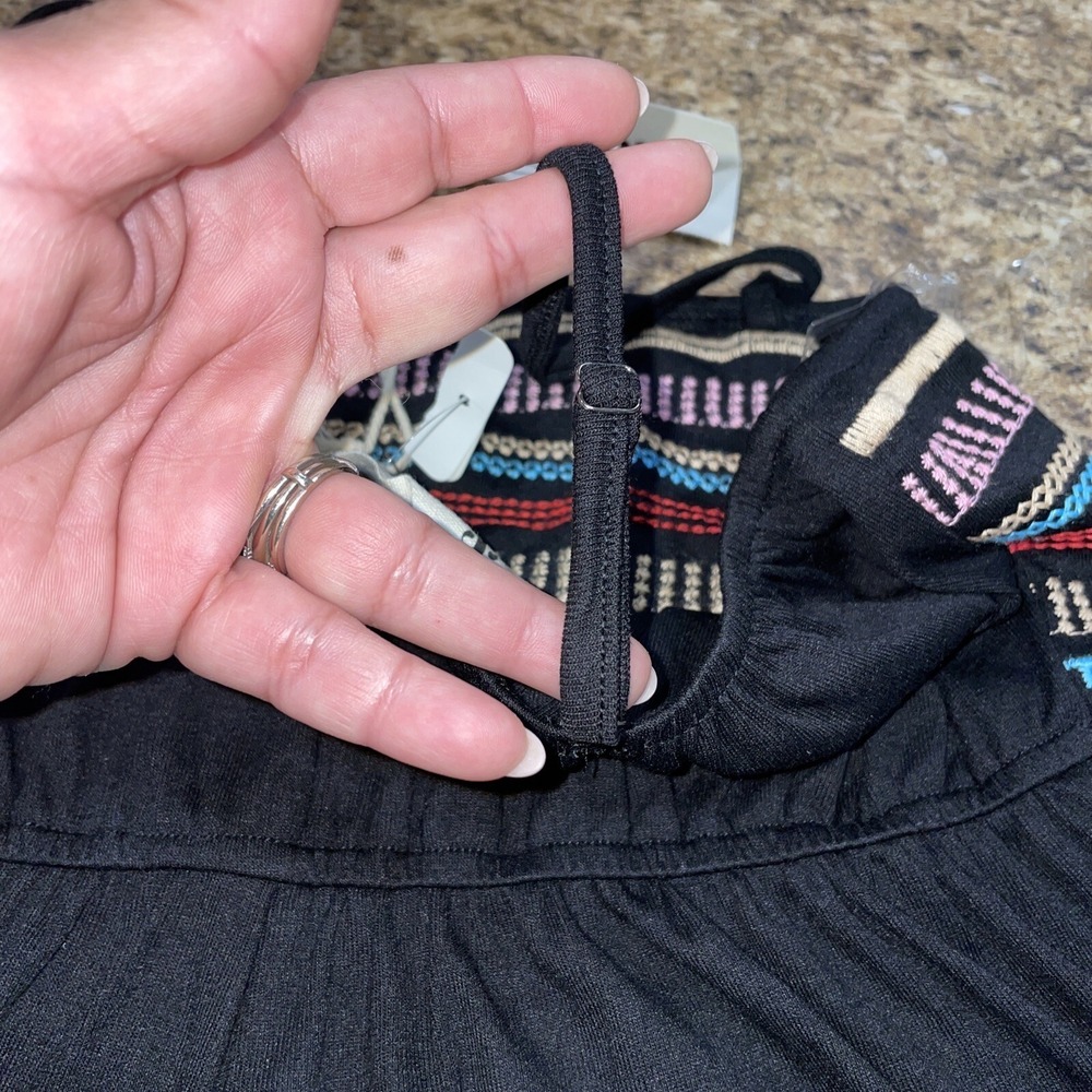 Savanna Jane Aztec Spaghetti Strap Tank Top Embroidered Boho Black Unique Sz SM - Picture 5 of 13